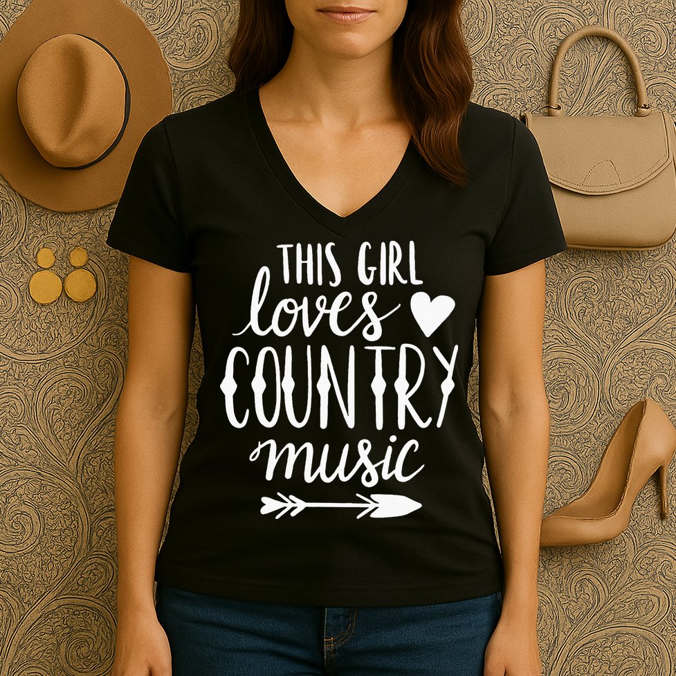 This Girl Loves Country Music Country Music Lover Gift Women's V-Neck T-Shirt