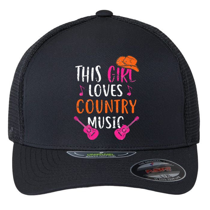 This Girl Loves Country Music Western Hat Musician Guitar Flexfit Unipanel Trucker Cap