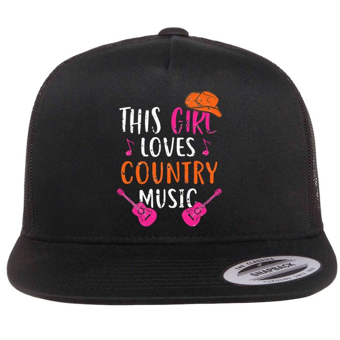 This Girl Loves Country Music Western Hat Musician Guitar Flat Bill Trucker Hat