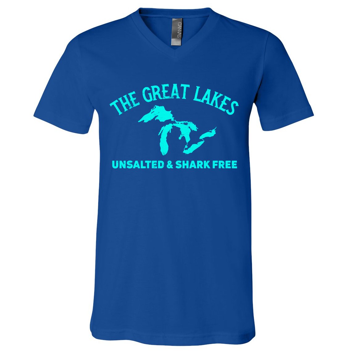 The Great Lakes Unsalted And Shark Free Michigan Gift Vintage Gift V-Neck T-Shirt