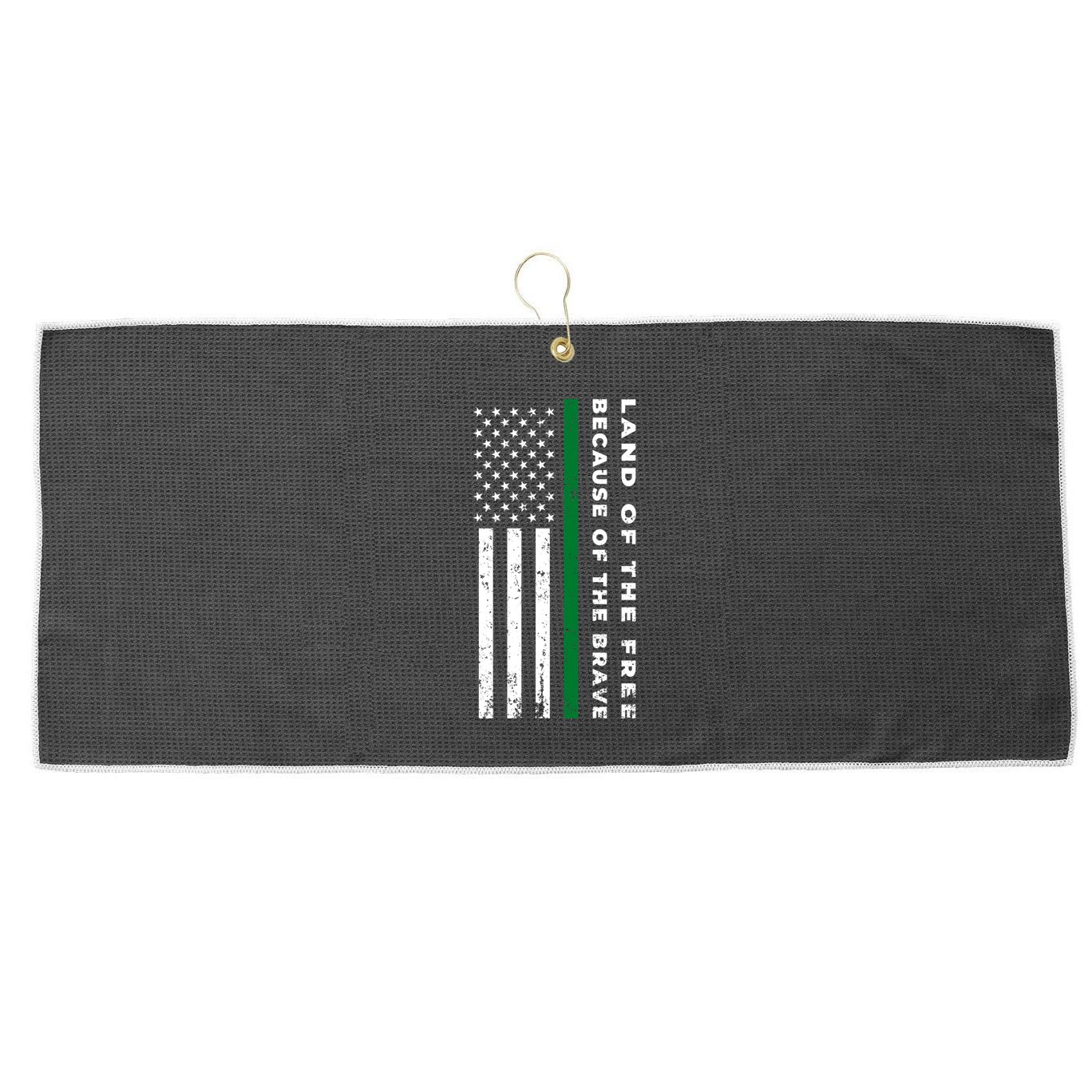 Thin Green Line Land Of The Free Because Of The Brave Gift Large Microfiber Waffle Golf Towel