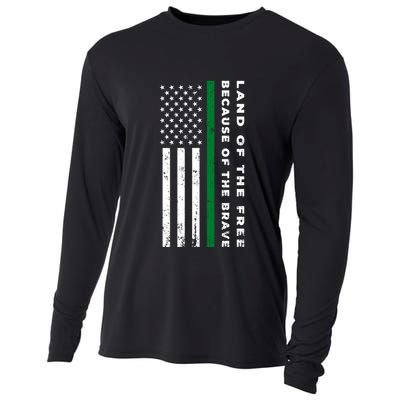 Thin Green Line Land Of The Free Because Of The Brave Gift Cooling Performance Long Sleeve Crew