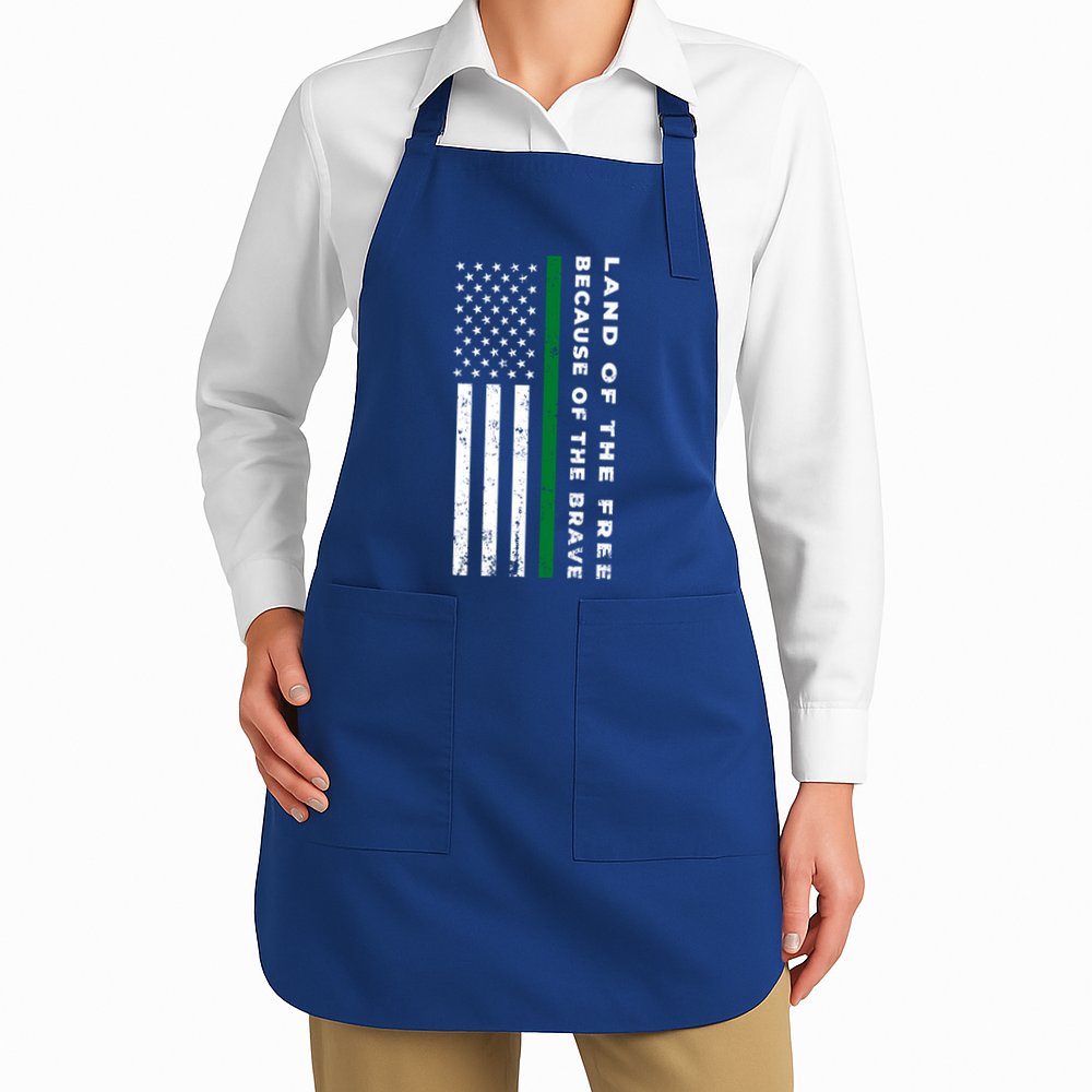Thin Green Line Land Of The Free Because Of The Brave Gift Apron