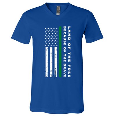 Thin Green Line Land Of The Free Because Of The Brave Gift V-Neck T-Shirt