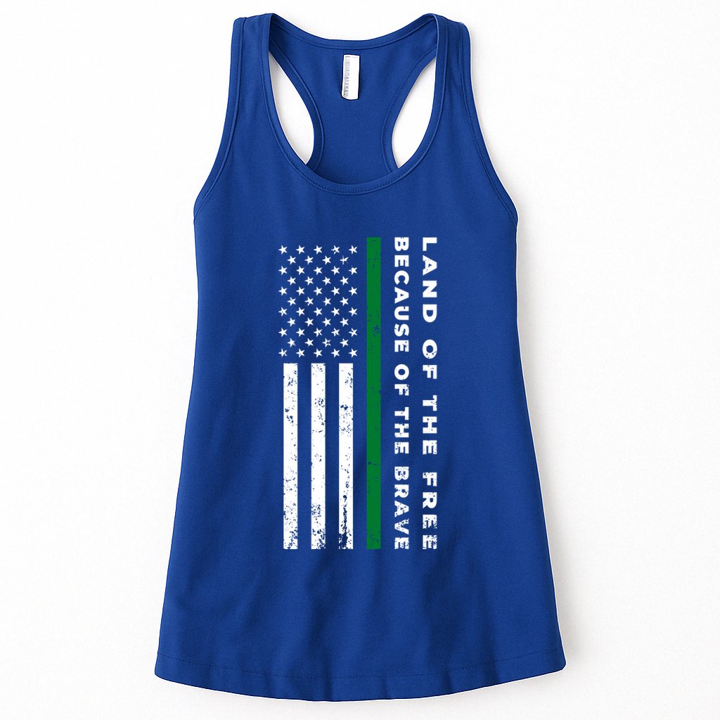 Thin Green Line Land Of The Free Because Of The Brave Gift Womens Tank Top