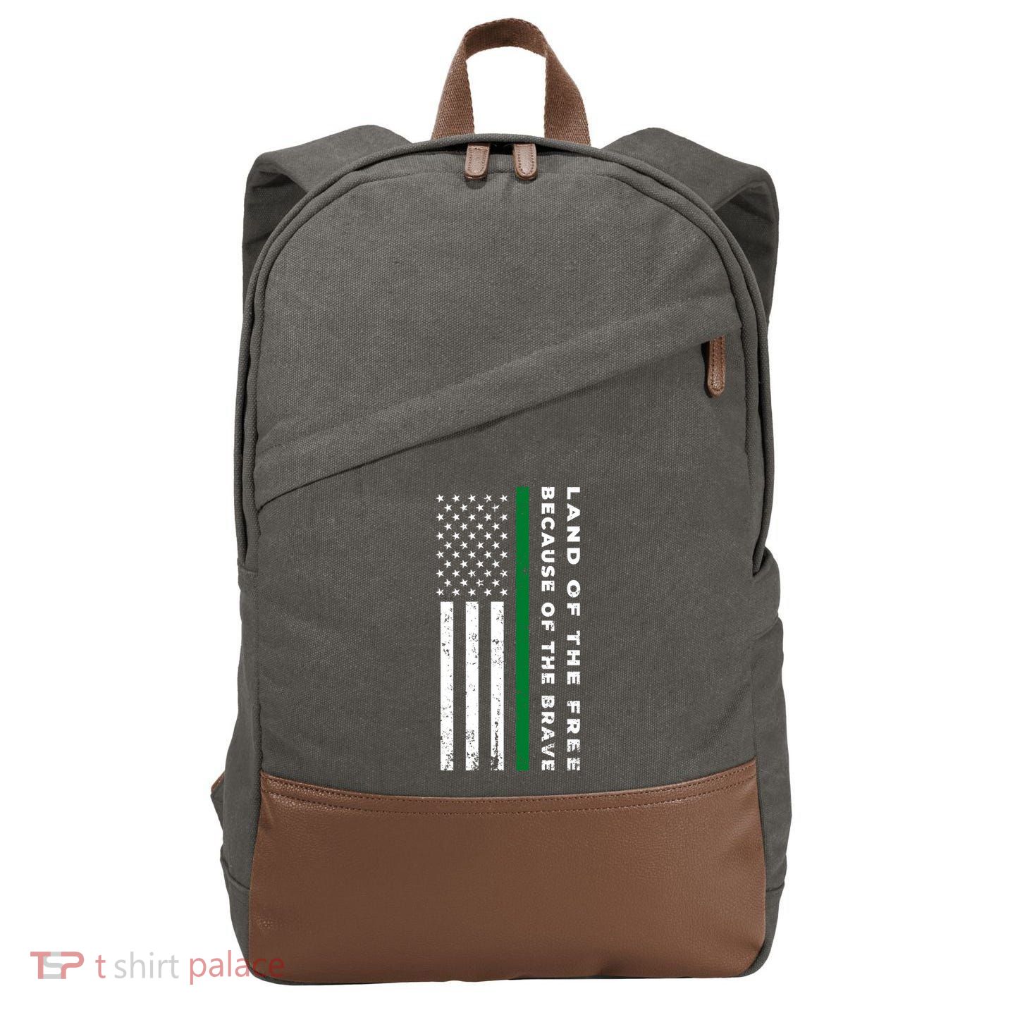 Thin Green Line Land Of The Free Because Of The Brave Gift Cotton Canvas Backpack