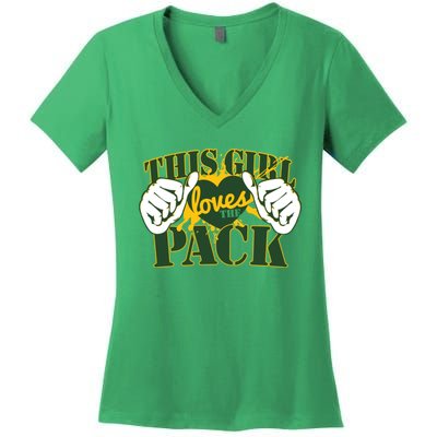 This Girl Loves The Pack Green Bay Packers Women's V-Neck T-Shirt