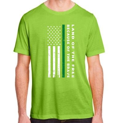 Thin Green Line Land Of The Free Because Of The Brave Funny Gift Adult ChromaSoft Performance T-Shirt