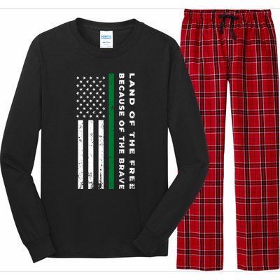 Thin Green Line Land Of The Free Because Of The Brave Funny Gift Long Sleeve Pajama Set