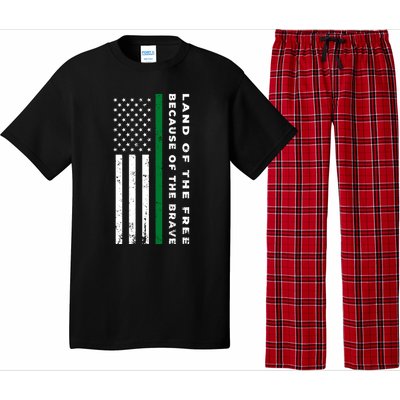 Thin Green Line Land Of The Free Because Of The Brave Funny Gift Pajama Set