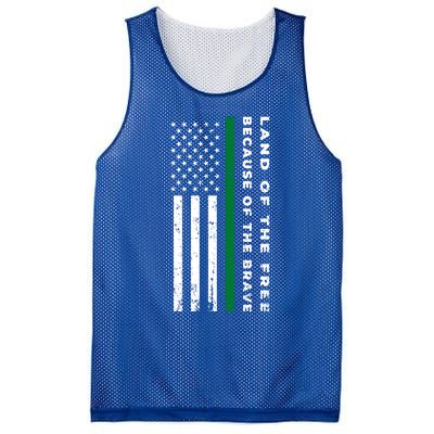 Thin Green Line Land Of The Free Because Of The Brave Funny Gift Mesh Reversible Basketball Jersey Tank