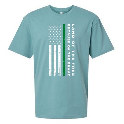 Thin Green Line Land Of The Free Because Of The Brave Funny Gift Sueded Cloud Jersey T-Shirt