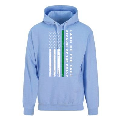 Thin Green Line Land Of The Free Because Of The Brave Funny Gift Unisex Surf Hoodie