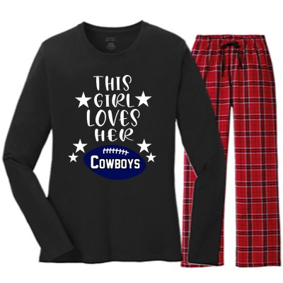 This Girl Loves Her Cowboys Football Fans Women's Long Sleeve Flannel Pajama Set 