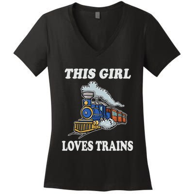 This Girl Loves Trains Train Lover Women's V-Neck T-Shirt