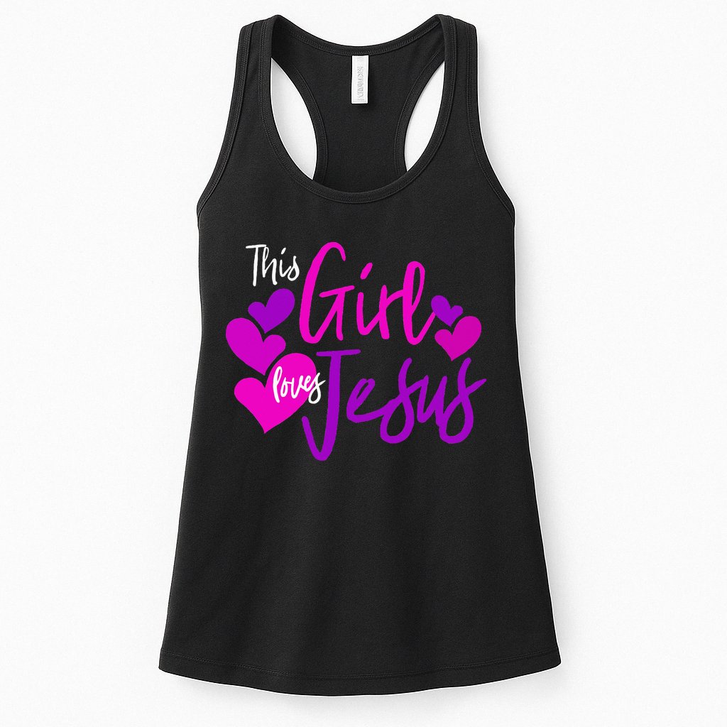 This Girl Loves Jesus Hearts Christian  Womens Tank Top