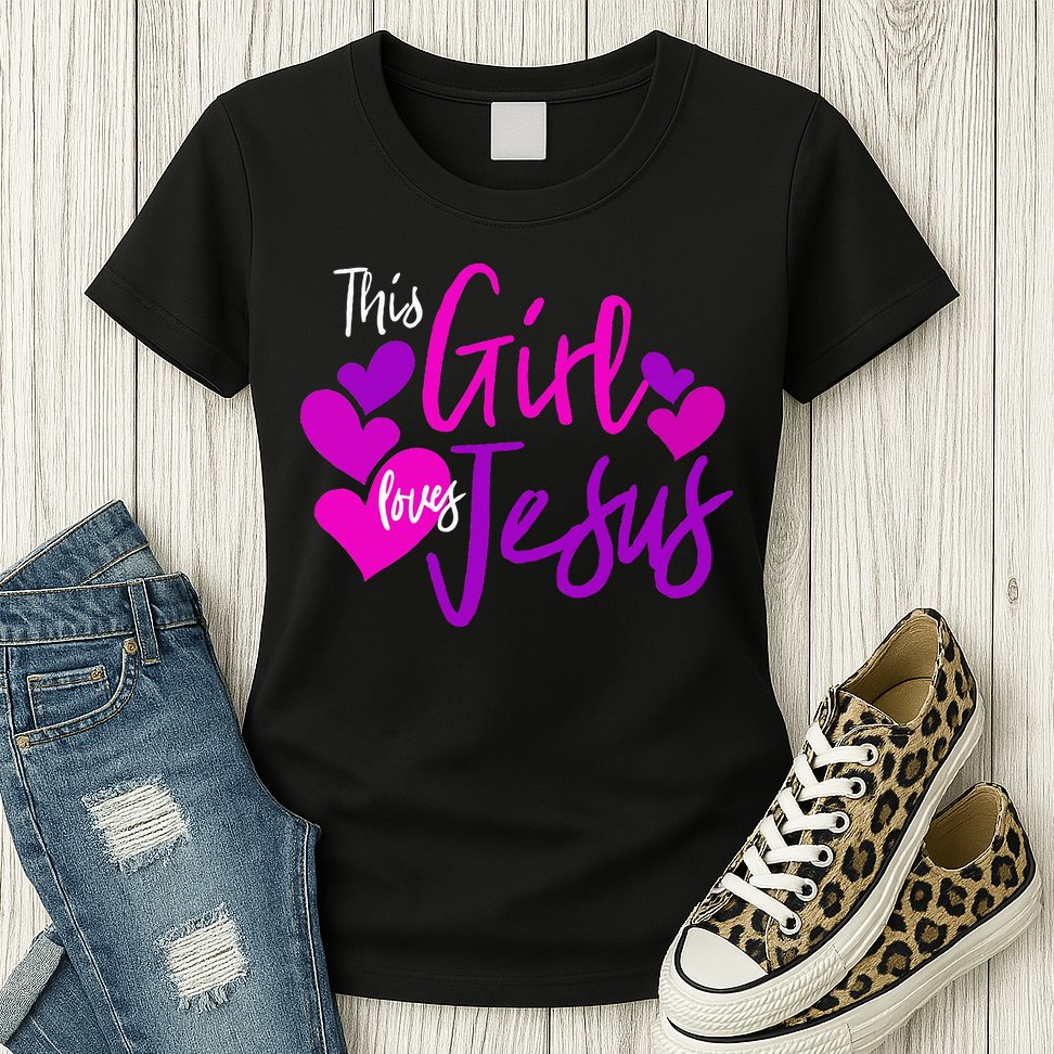 This Girl Loves Jesus Hearts Christian  Womens T-Shirt