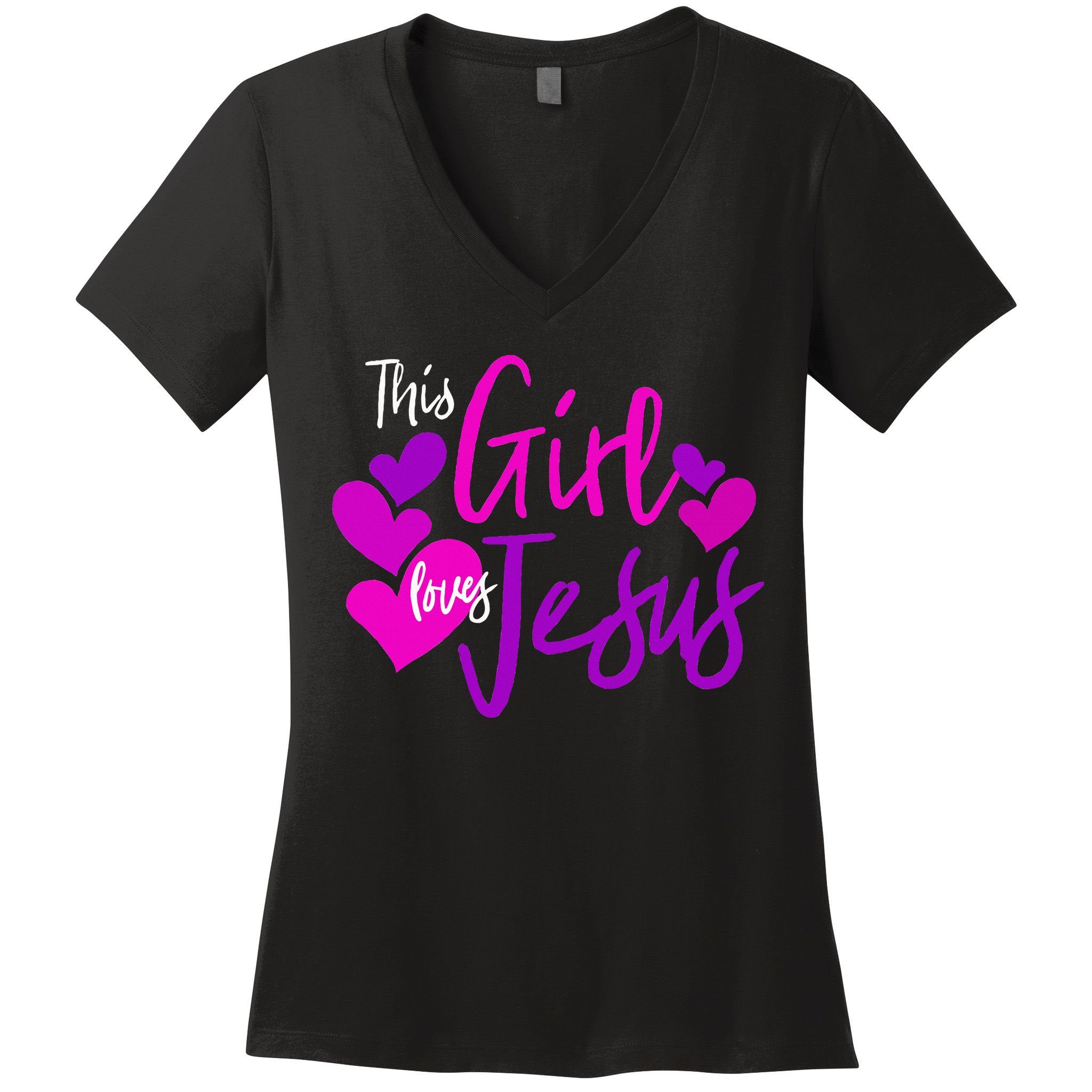 This Girl Loves Jesus Hearts Christian  Women's V-Neck T-Shirt