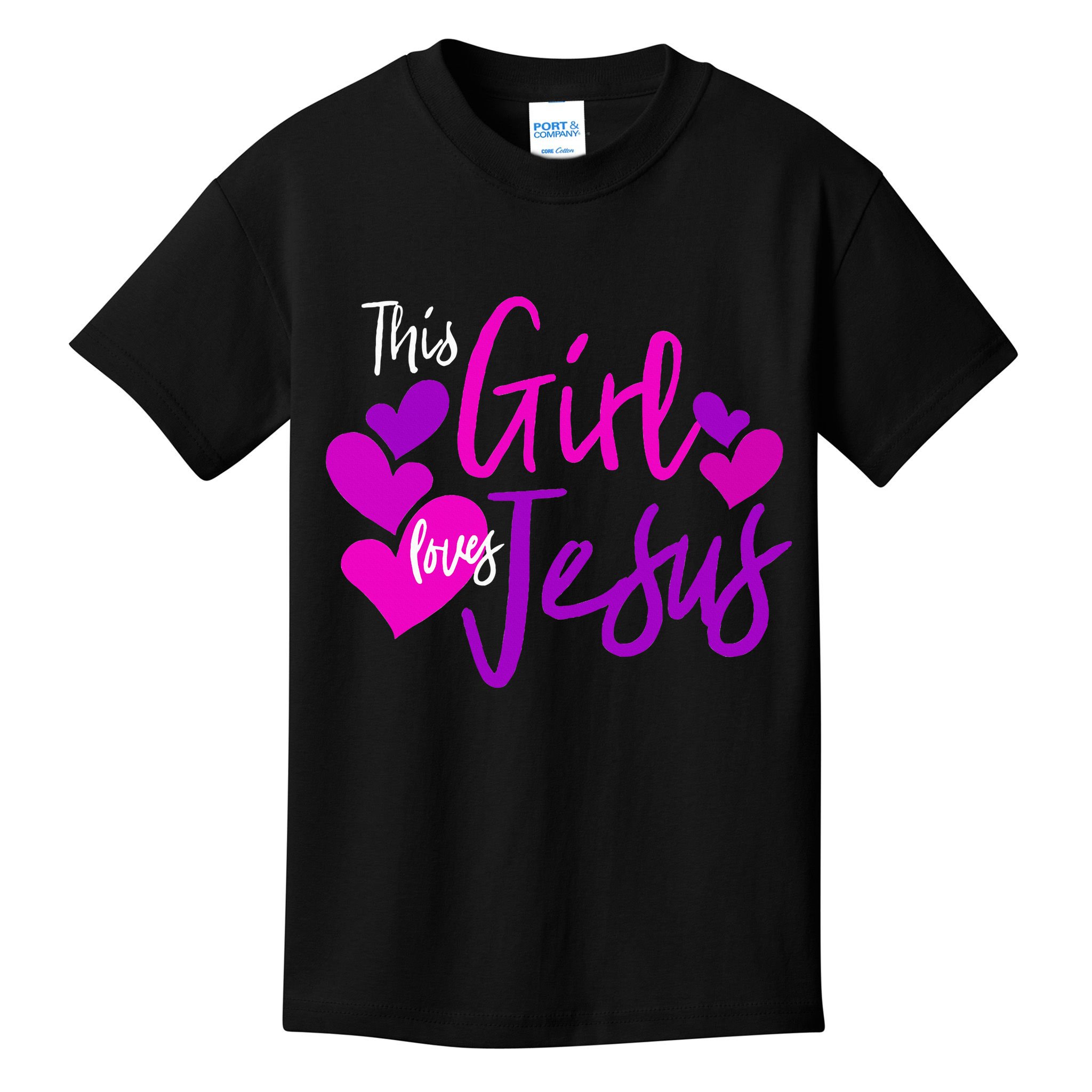 This Girl Loves Jesus Hearts Christian  Kids T-Shirt