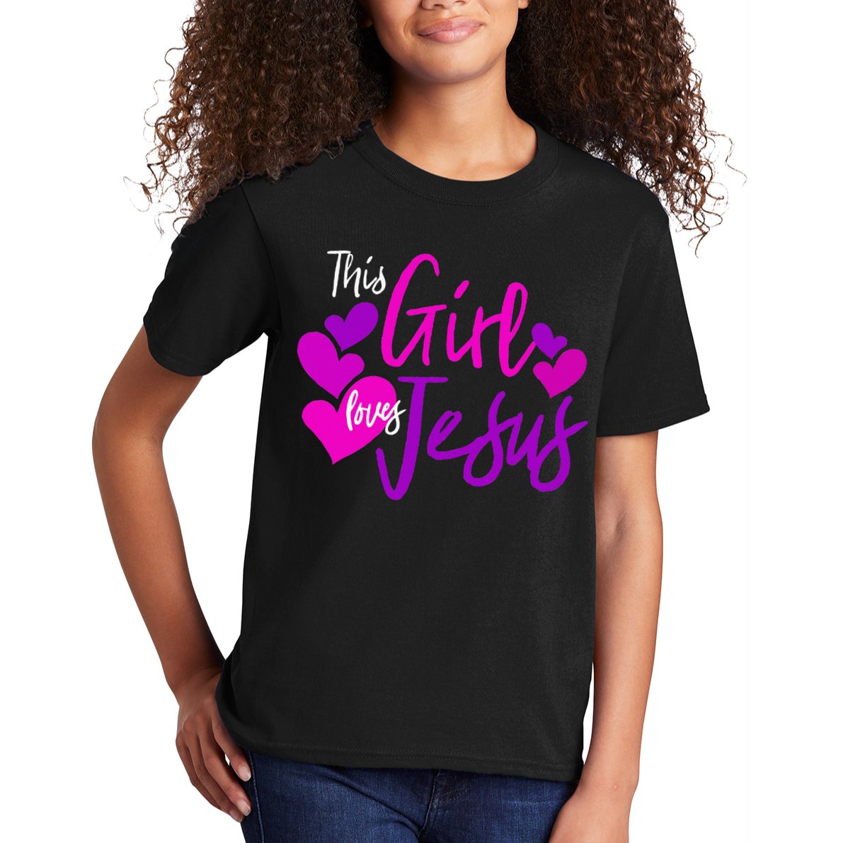 This Girl Loves Jesus Hearts Christian  Kids T-Shirt