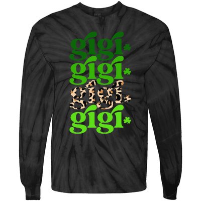 Typography Gigi Leopard Prints Irish Lucky St Patrick's Day Tie-Dye Long Sleeve Shirt