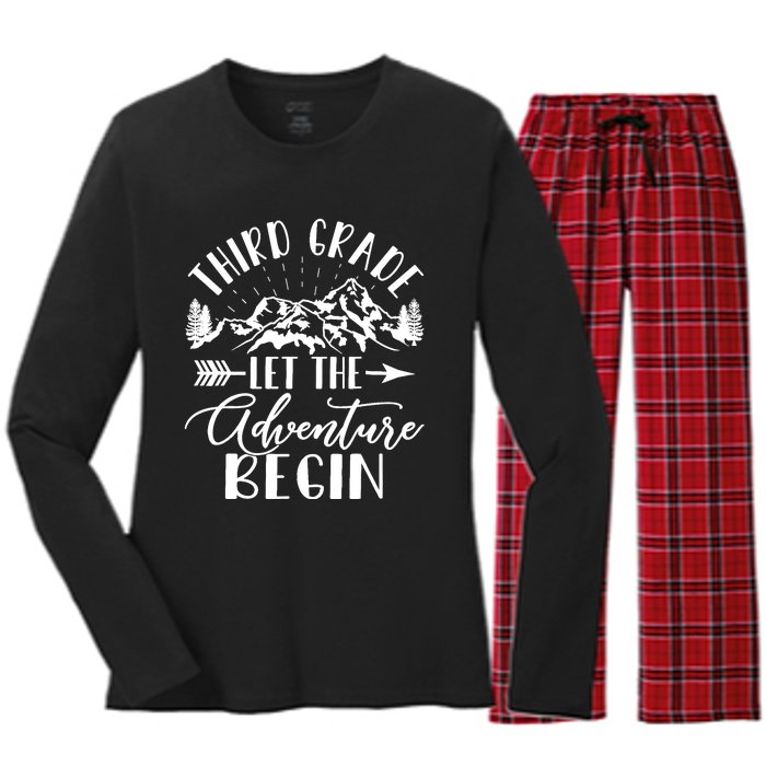 Third Grade Let The Adventure Begin First Day 3rd Grade Women's Long Sleeve Flannel Pajama Set 