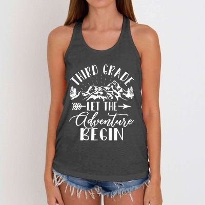 Third Grade Let The Adventure Begin First Day 3rd Grade Women's Knotted Racerback Tank