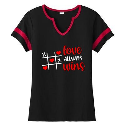 Tictactoe Game Love Always Wins Cute Red Hearts Valentines Gift Ladies Halftime Notch Neck Tee