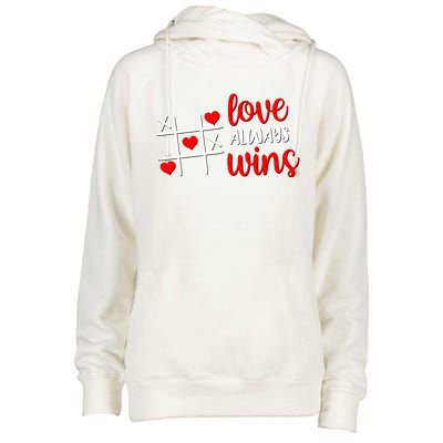 Tictactoe Game Love Always Wins Cute Red Hearts Valentines Gift Womens Funnel Neck Pullover Hood