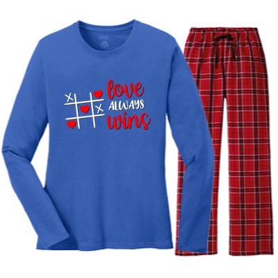 Tictactoe Game Love Always Wins Cute Red Hearts Valentines Gift Women's Long Sleeve Flannel Pajama Set 