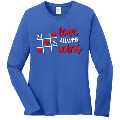 Tictactoe Game Love Always Wins Cute Red Hearts Valentines Gift Ladies Long Sleeve Shirt