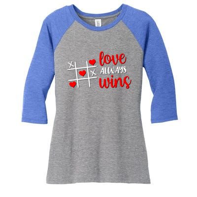 Tictactoe Game Love Always Wins Cute Red Hearts Valentines Gift Women's Tri-Blend 3/4-Sleeve Raglan Shirt