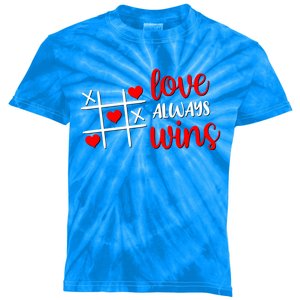 Tictactoe Game Love Always Wins Cute Red Hearts Valentines Gift Kids Tie-Dye T-Shirt