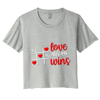 Tictactoe Game Love Always Wins Cute Red Hearts Valentines Gift Women's Crop Top Tee