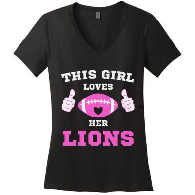 This Girl Loves Her Lions Pinky Leopard Women's V-Neck T-Shirt