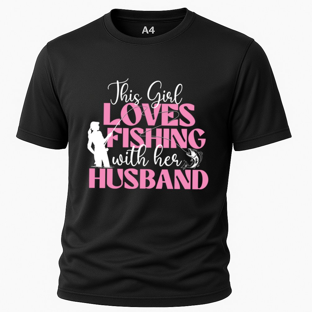 This Girl Loves Fishing With Her Husband Fisherman Fish Cooling Performance Crew T-Shirt