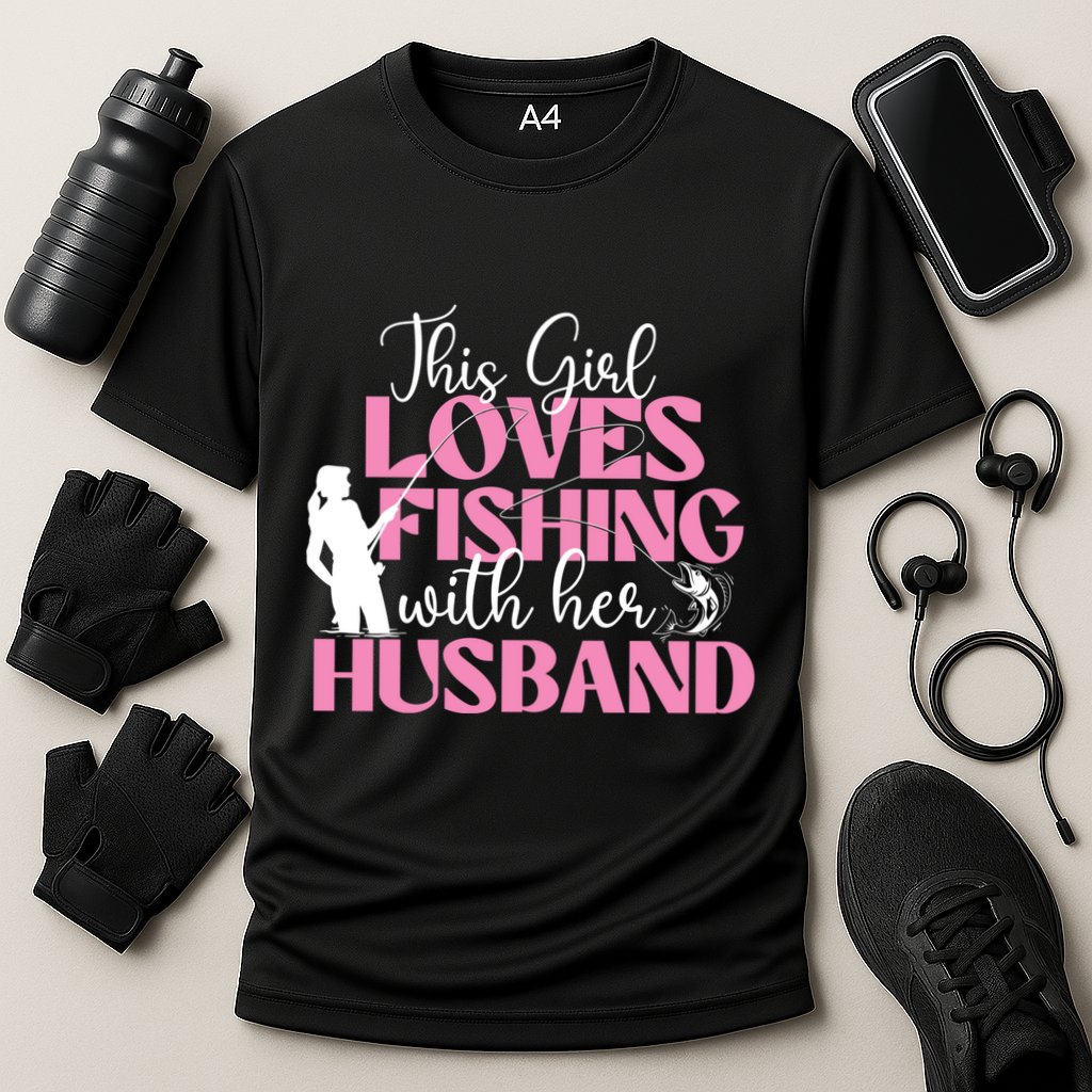 This Girl Loves Fishing With Her Husband Fisherman Fish Cooling Performance Crew T-Shirt