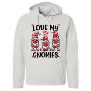 Three Gnome Love Valentines Day Love My Gnomies Mom Performance Fleece Hoodie