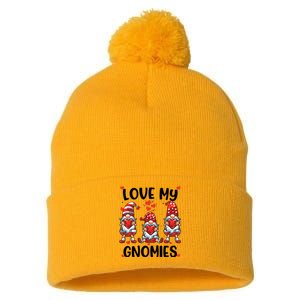 Three Gnome Love Valentines Day Love My Gnomies Mom Pom Pom 12in Knit Beanie