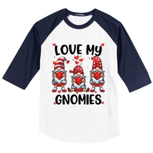 Three Gnome Love Valentines Day Love My Gnomies Mom Baseball Sleeve Shirt