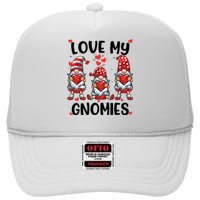 Three Gnome Love Valentines Day Love My Gnomies Mom High Crown Mesh Back Trucker Hat