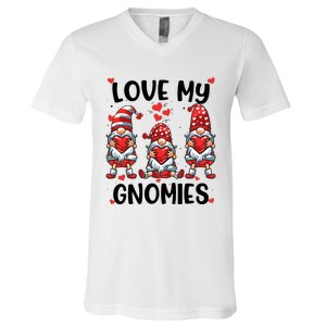 Three Gnome Love Valentines Day Love My Gnomies Mom V-Neck T-Shirt