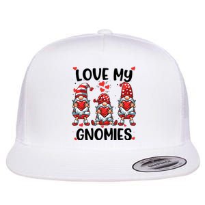 Three Gnome Love Valentines Day Love My Gnomies Mom Flat Bill Trucker Hat