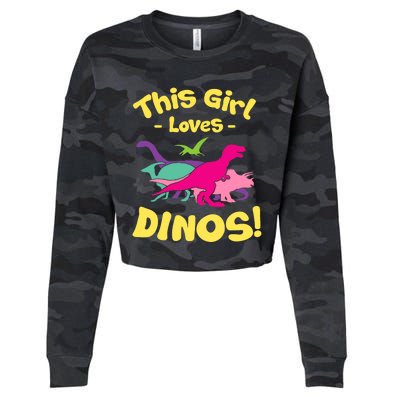 This Girl Loves Dinos - Funny Dinosaur Lover Gift Cropped Pullover Crew