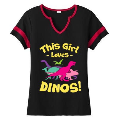 This Girl Loves Dinos - Funny Dinosaur Lover Gift Ladies Halftime Notch Neck Tee