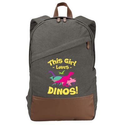 This Girl Loves Dinos - Funny Dinosaur Lover Gift Cotton Canvas Backpack