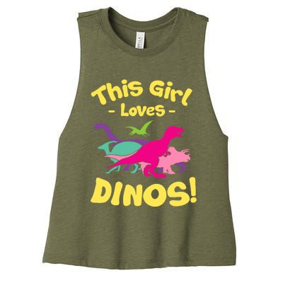 This Girl Loves Dinos - Funny Dinosaur Lover Gift Women's Racerback Cropped Tank