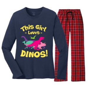 This Girl Loves Dinos - Funny Dinosaur Lover Gift Women's Long Sleeve Flannel Pajama Set 