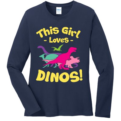 This Girl Loves Dinos - Funny Dinosaur Lover Gift Ladies Long Sleeve Shirt