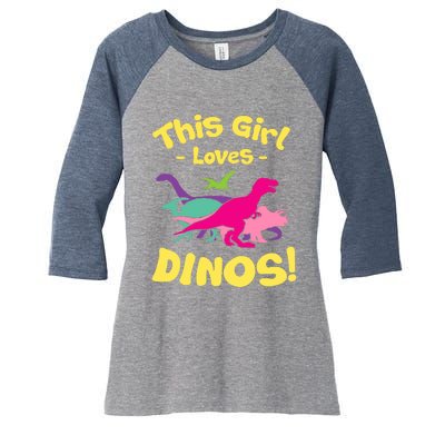 This Girl Loves Dinos - Funny Dinosaur Lover Gift Women's Tri-Blend 3/4-Sleeve Raglan Shirt